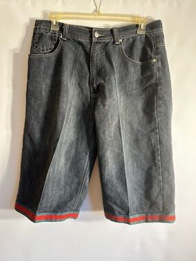 GVB GENUINE QUALITY COTTON BLEND BLACK BLUE WASH GREEN/RED STRIPED HEN SHORTS 36